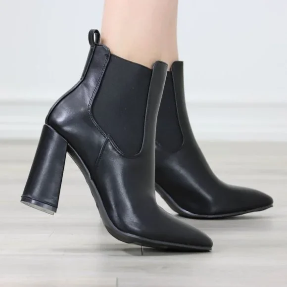 Womens High Heel Ankle Boots Pointed Toe Elastic Gore Booties Synthetic Leather - Picture 11 of 12